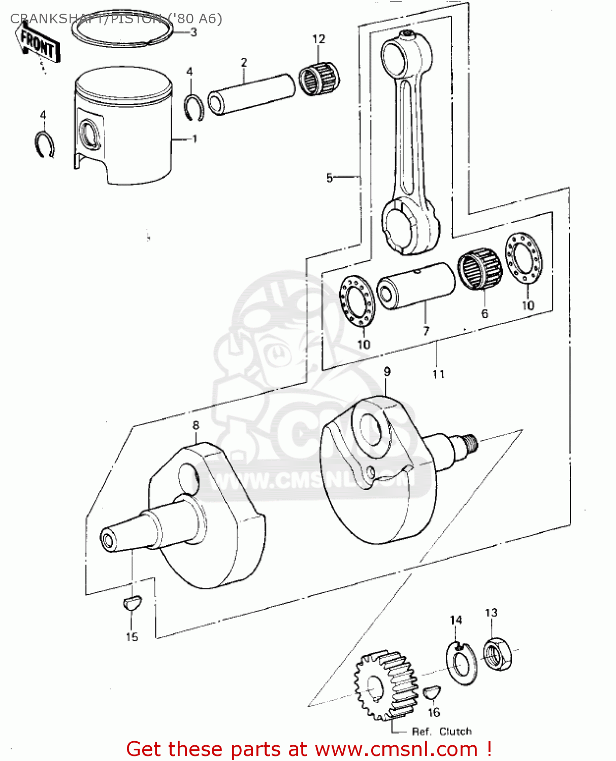 CRANKSHAFT/PISTON ('80 A6) KX125-A7 KX125 1981 UNITED KINGDOM USA CANADA AL