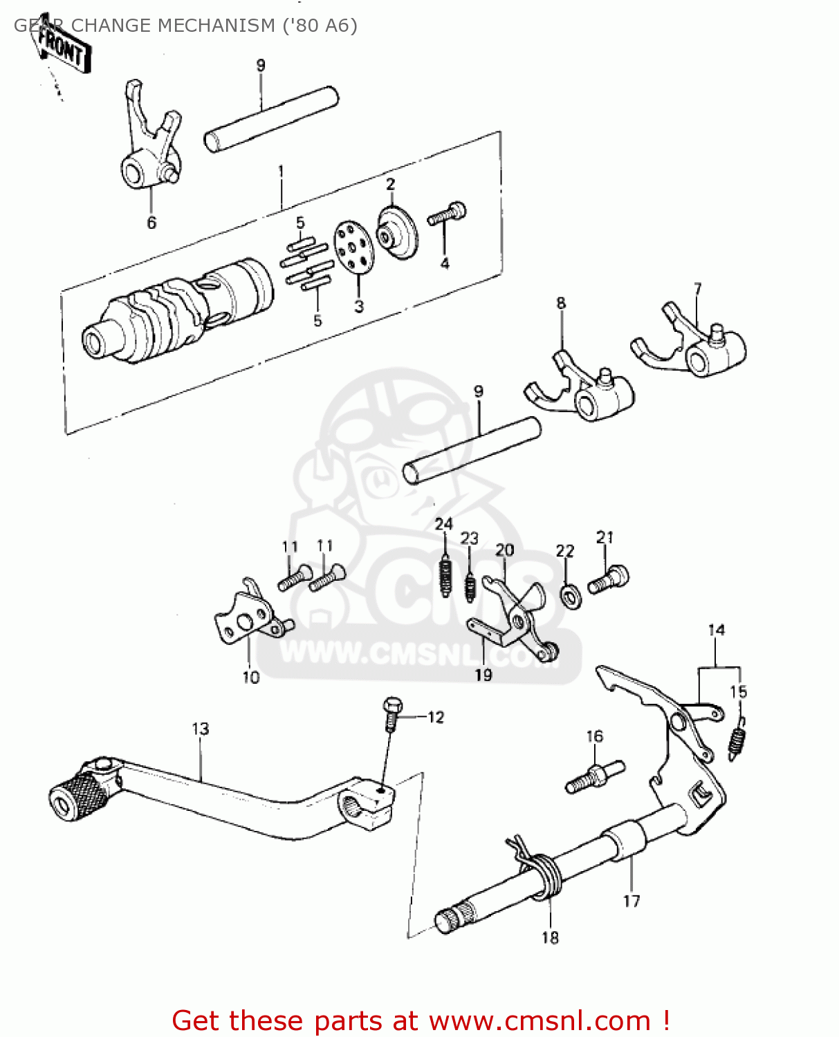 GEAR CHANGE MECHANISM ('80 A6) KX125-A7 KX125 1981 UNITED KINGDOM USA CANADA AL