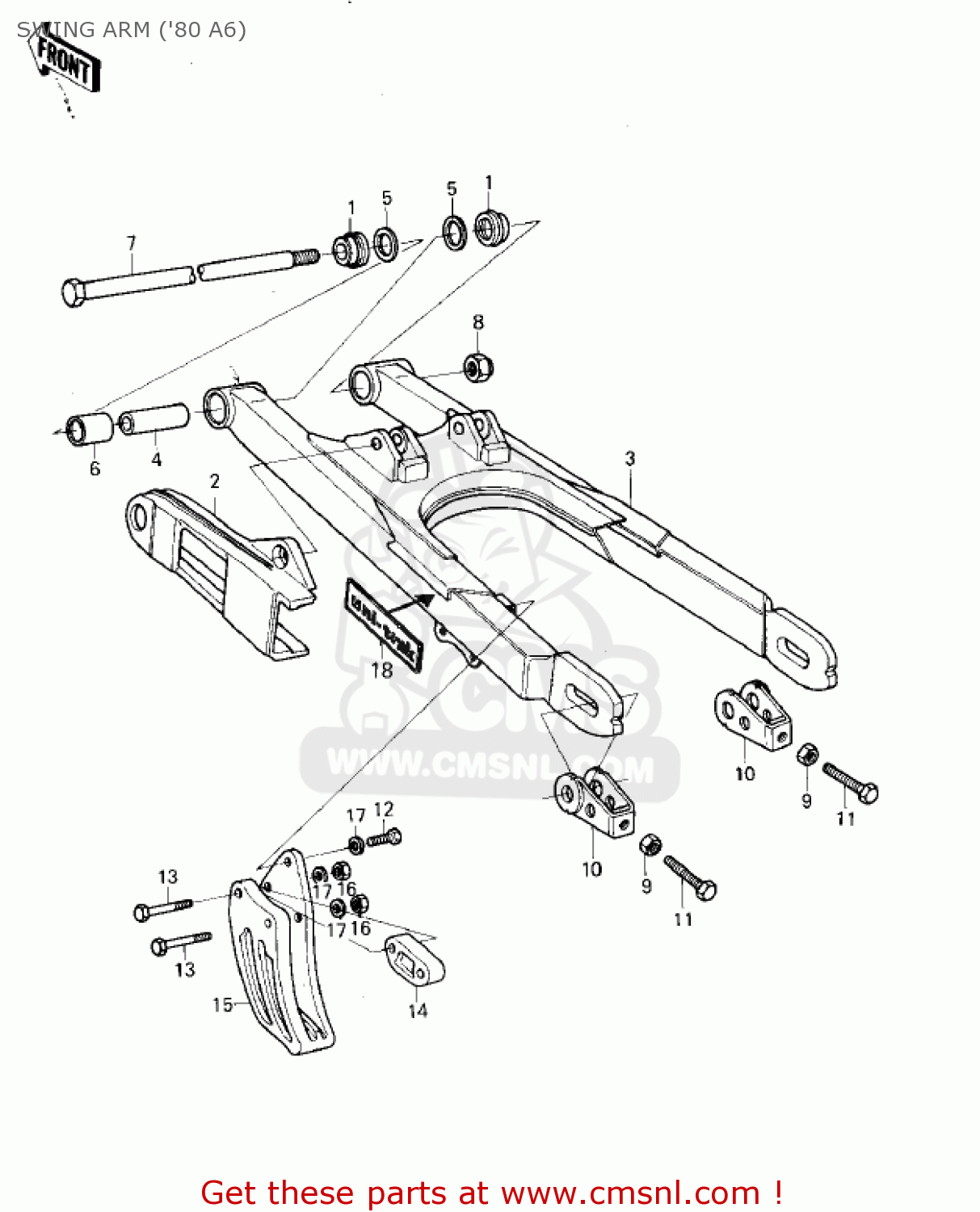 SWING ARM ('80 A6) KX125-A7 KX125 1981 UNITED KINGDOM USA CANADA AL