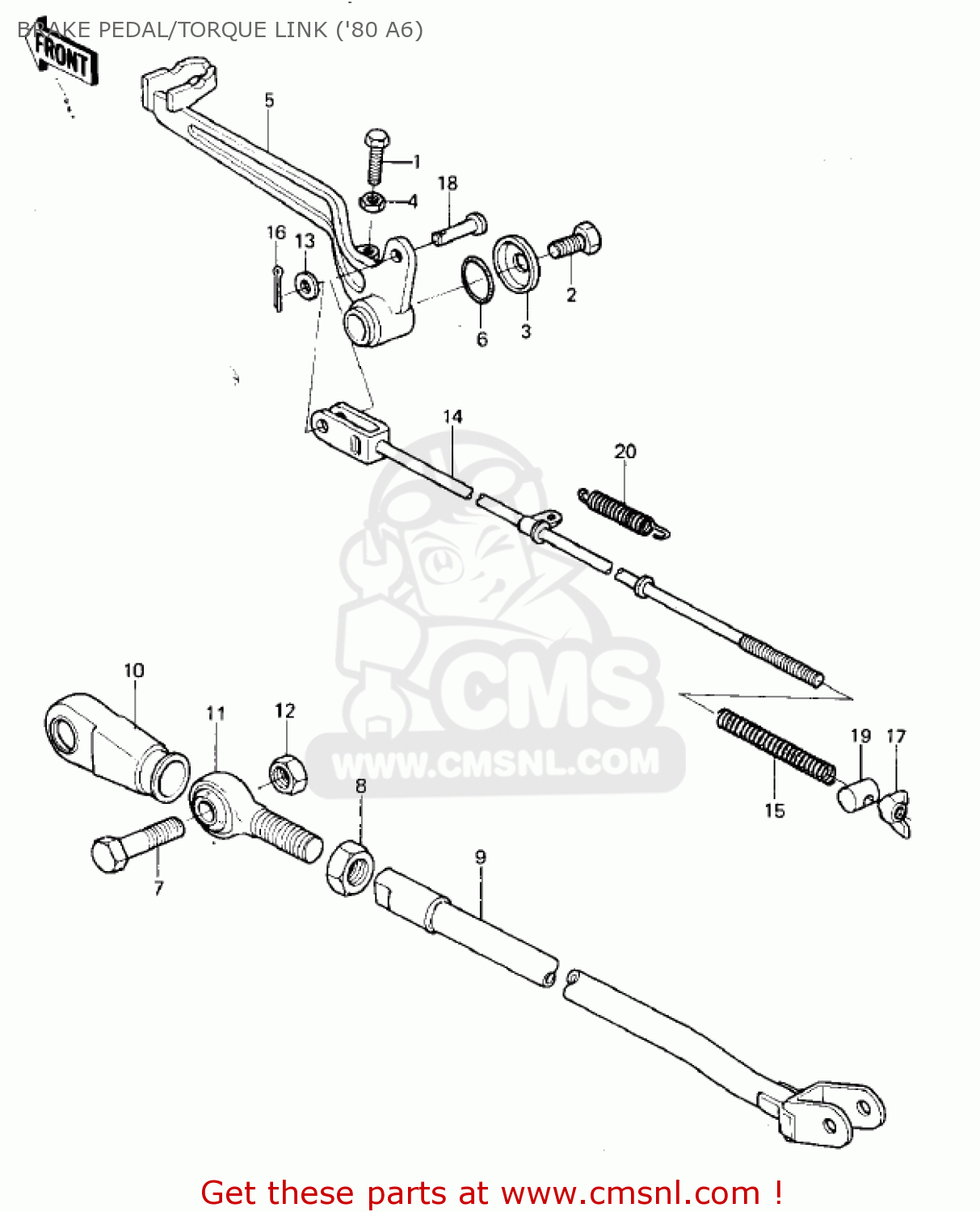 BRAKE PEDAL/TORQUE LINK ('80 A6) KX125-A7 KX125 1981 UNITED KINGDOM USA CANADA AL