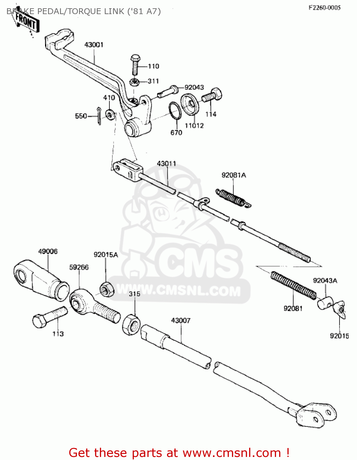 BRAKE PEDAL/TORQUE LINK ('81 A7) KX125-A7 KX125 1981 UNITED KINGDOM USA CANADA AL