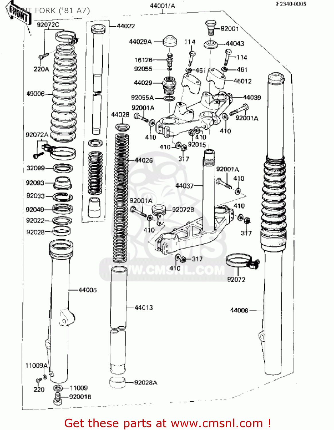 FRONT FORK ('81 A7) KX125-A7 KX125 1981 UNITED KINGDOM USA CANADA AL