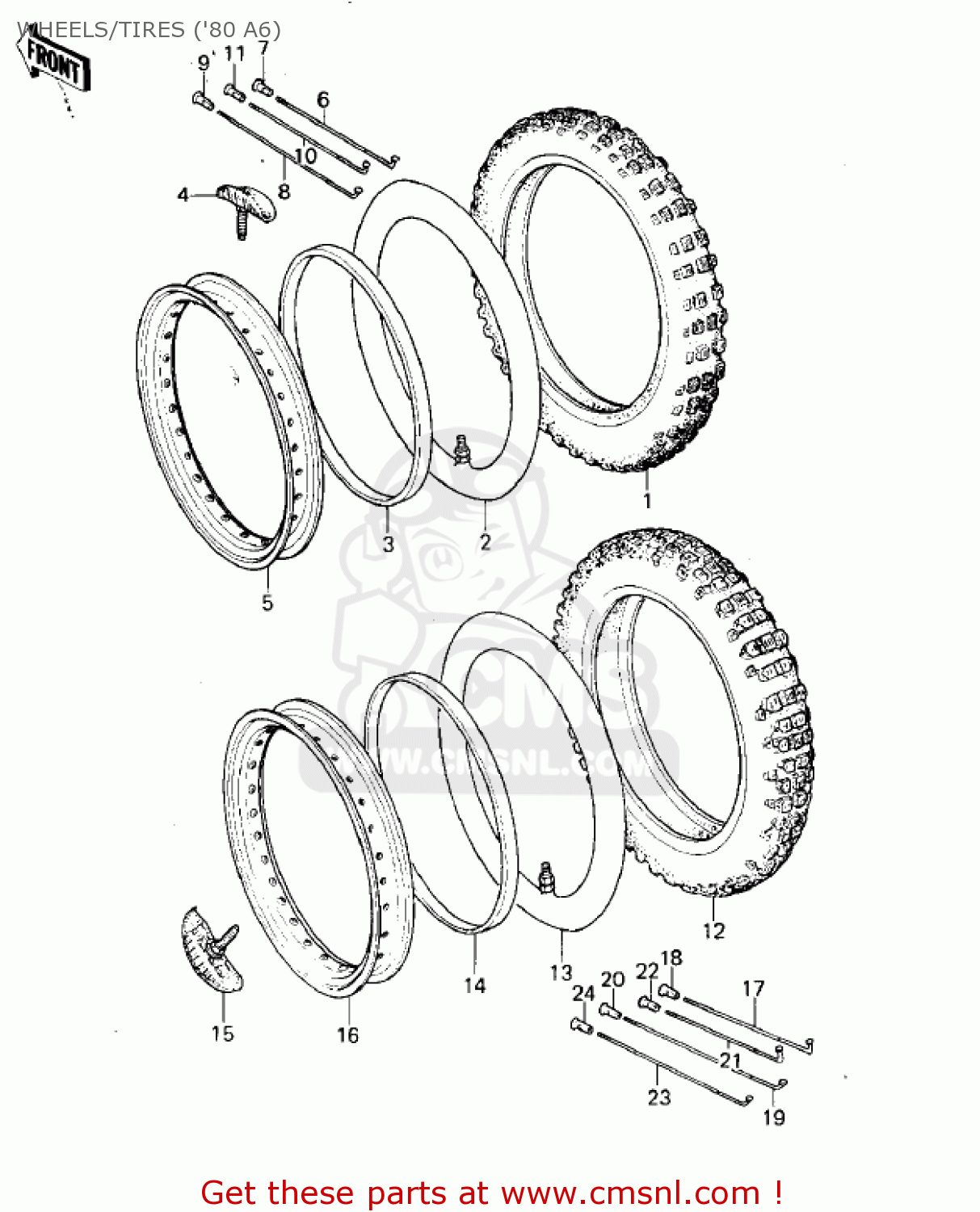 WHEELS/TIRES ('80 A6) KX125-A7 KX125 1981 UNITED KINGDOM USA CANADA AL