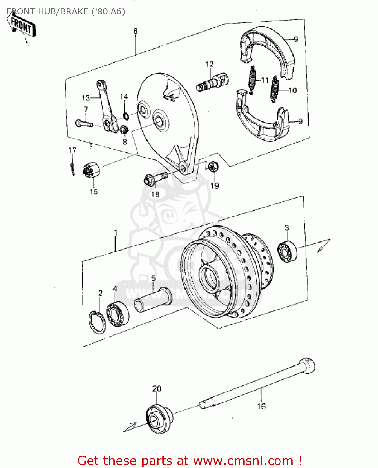FRONT HUB/BRAKE ('80 A6) KX125-A7 KX125 1981 UNITED KINGDOM USA CANADA AL