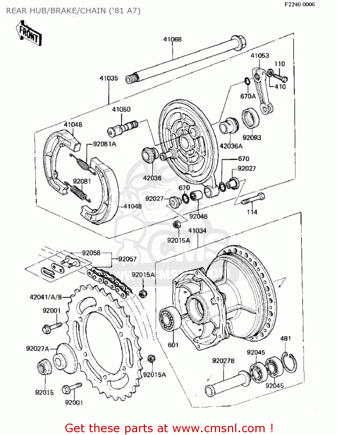 REAR HUB/BRAKE/CHAIN ('81 A7) KX125-A7 KX125 1981 UNITED KINGDOM USA CANADA AL