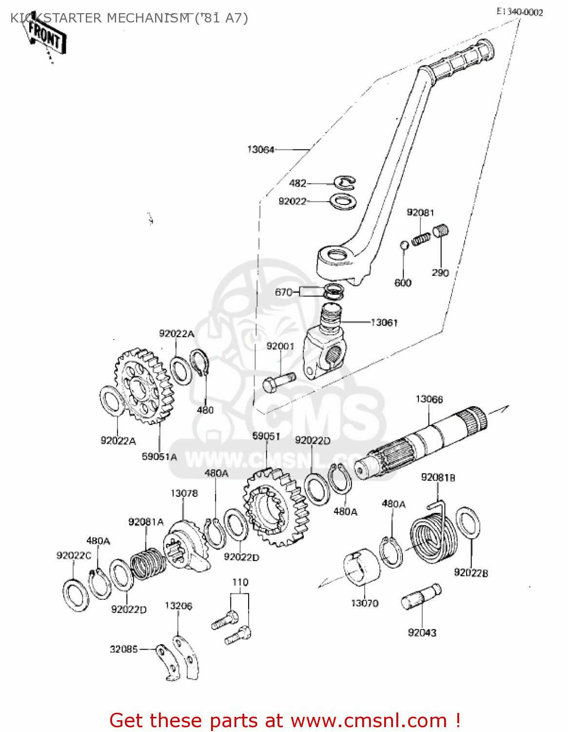 KICKSTARTER MECHANISM ('81 A7) KX125-A7 KX125 1981 UNITED KINGDOM USA CANADA AL