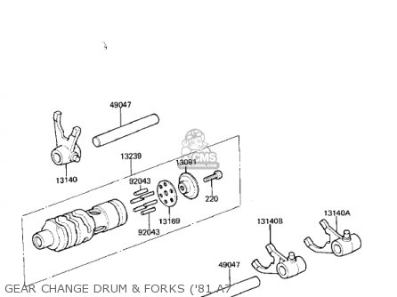 GEAR CHANGE DRUM & FORKS ('81 A7 - KX125-A7 KX125 1981 UNITED KINGDOM USA CANADA AL