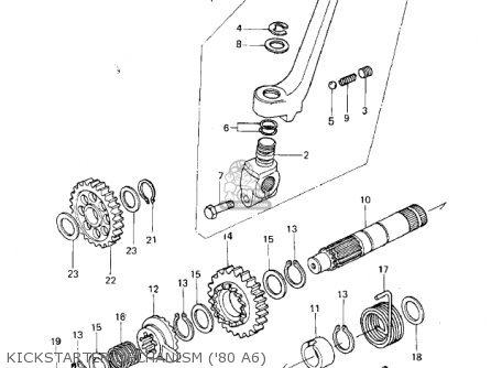 KICKSTARTER MECHANISM ('80 A6) - KX125-A7 KX125 1981 UNITED KINGDOM USA CANADA AL