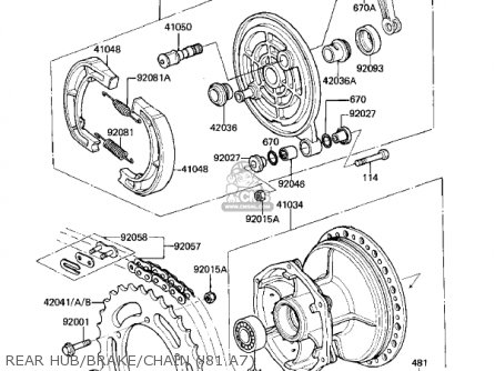 REAR HUB/BRAKE/CHAIN ('81 A7) - KX125-A7 KX125 1981 UNITED KINGDOM USA CANADA AL