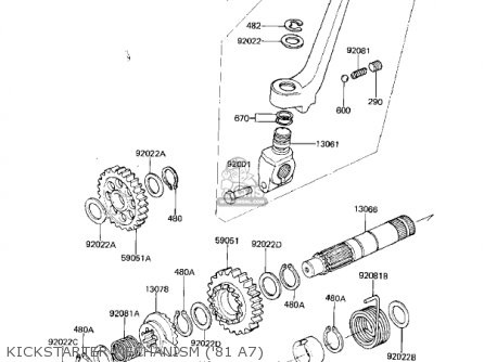KICKSTARTER MECHANISM ('81 A7) - KX125-A7 KX125 1981 UNITED KINGDOM USA CANADA AL