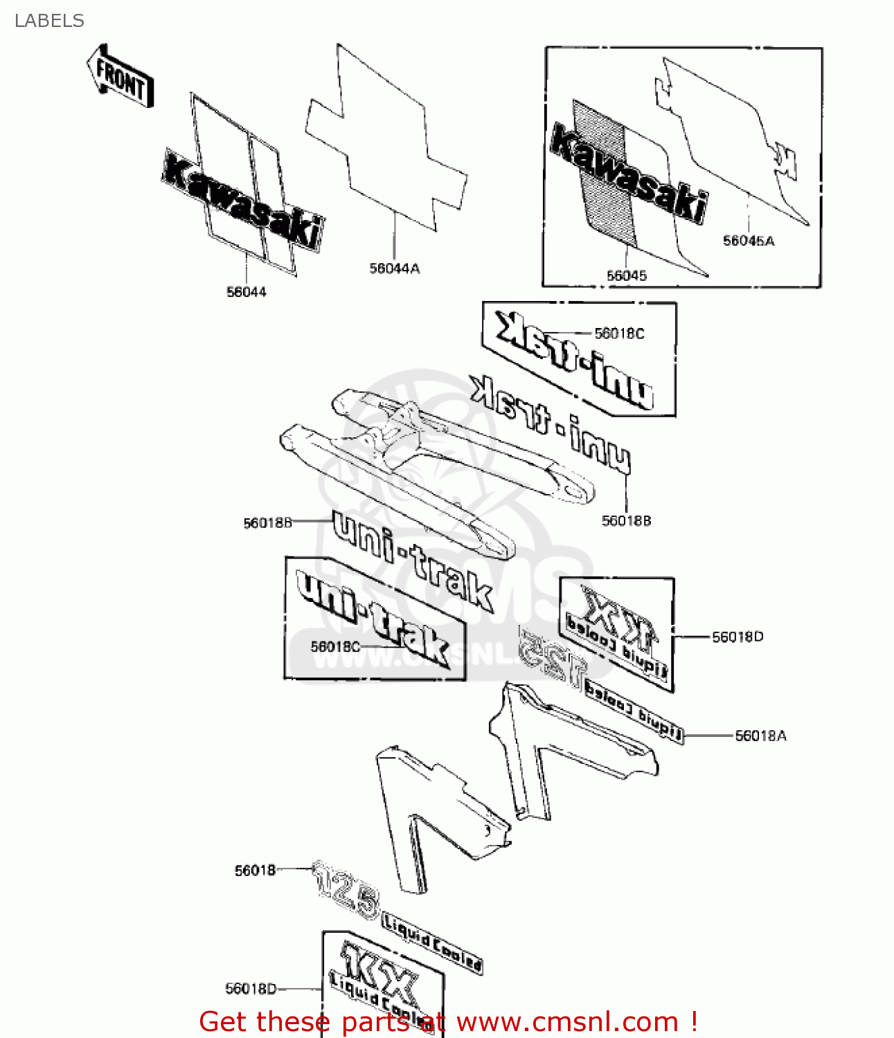 LABELS KX125-B1 KX125 1982 USA CANADA