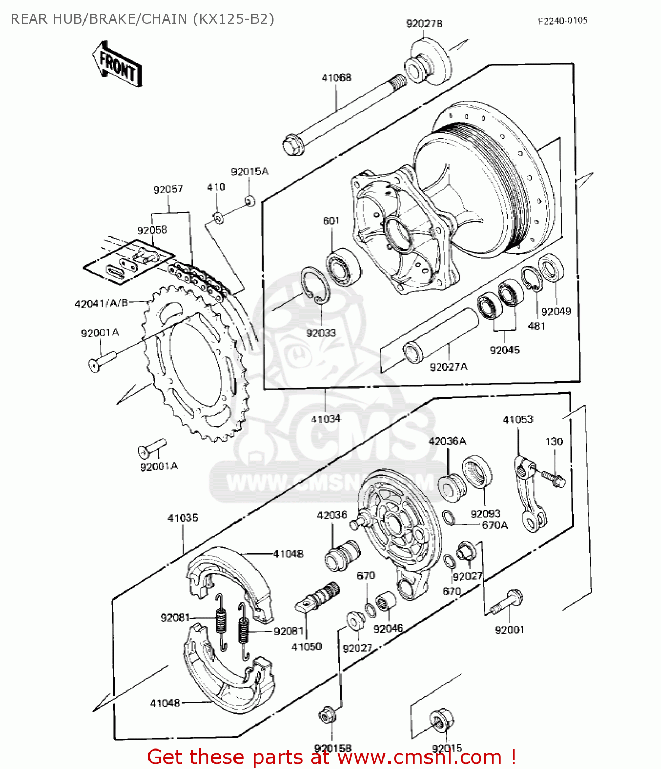 REAR HUB/BRAKE/CHAIN (KX125-B2) KX125-B1 KX125 1982 USA CANADA