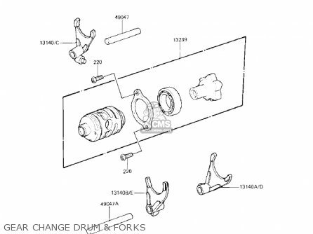 GEAR CHANGE DRUM & FORKS - KX125-B1 KX125 1982 USA CANADA