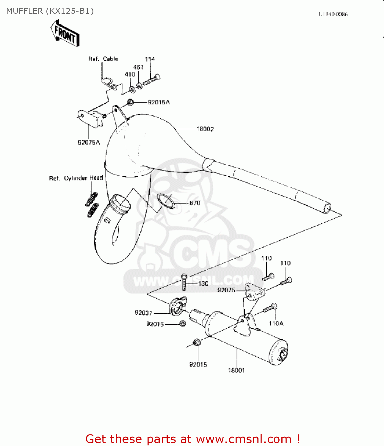 MUFFLER (KX125-B1) KX125-B2 KX125 1983 USA CANADA