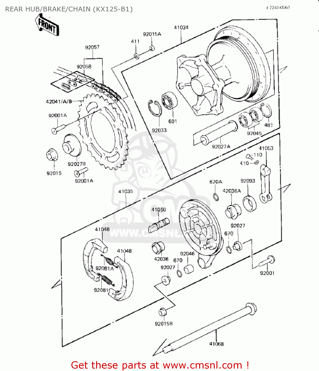 REAR HUB/BRAKE/CHAIN (KX125-B1) KX125-B2 KX125 1983 USA CANADA