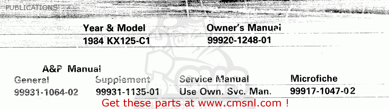 PUBLICATIONS KX125-C1 1984 UNITED KINGDOM AL USA CN