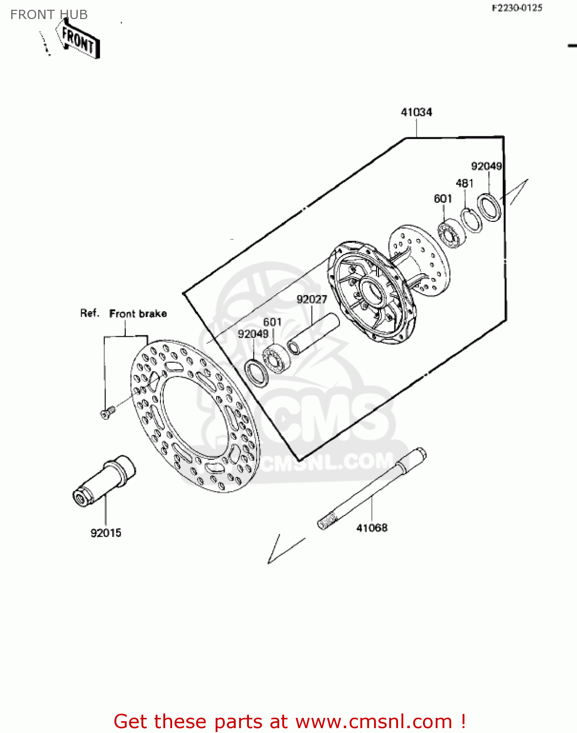 FRONT HUB KX125-D1 KX125 1985 USA CANADA