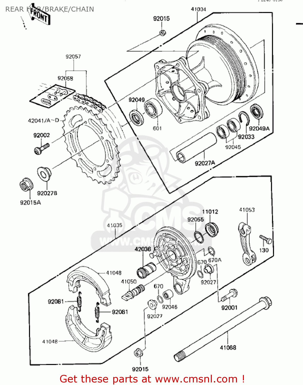 REAR HUB/BRAKE/CHAIN KX125-D1 KX125 1985 USA CANADA