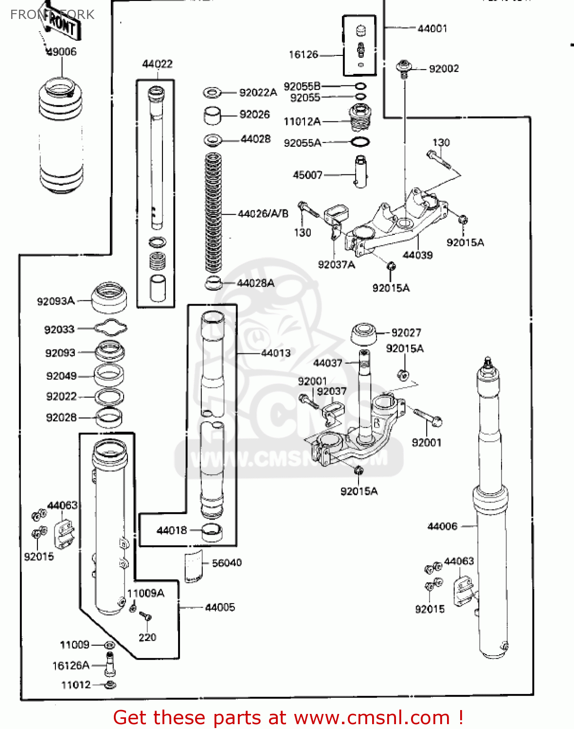 FRONT FORK KX125-D1 KX125 1985 USA CANADA