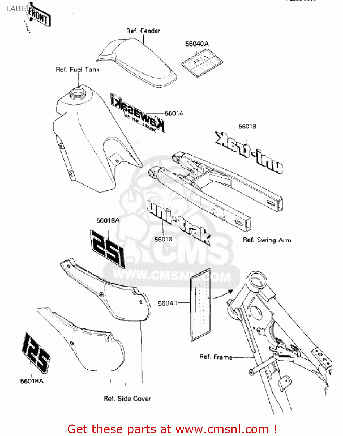 LABELS KX125-D1 KX125 1985 USA CANADA