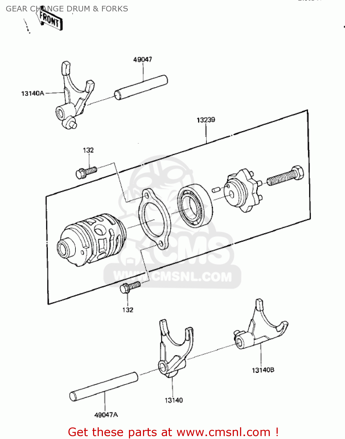 GEAR CHANGE DRUM & FORKS KX125-D1 KX125 1985 USA CANADA