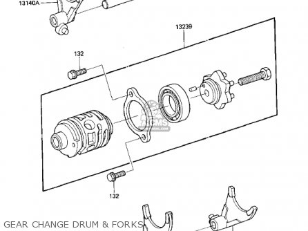 GEAR CHANGE DRUM & FORKS - KX125-D1 KX125 1985 USA CANADA