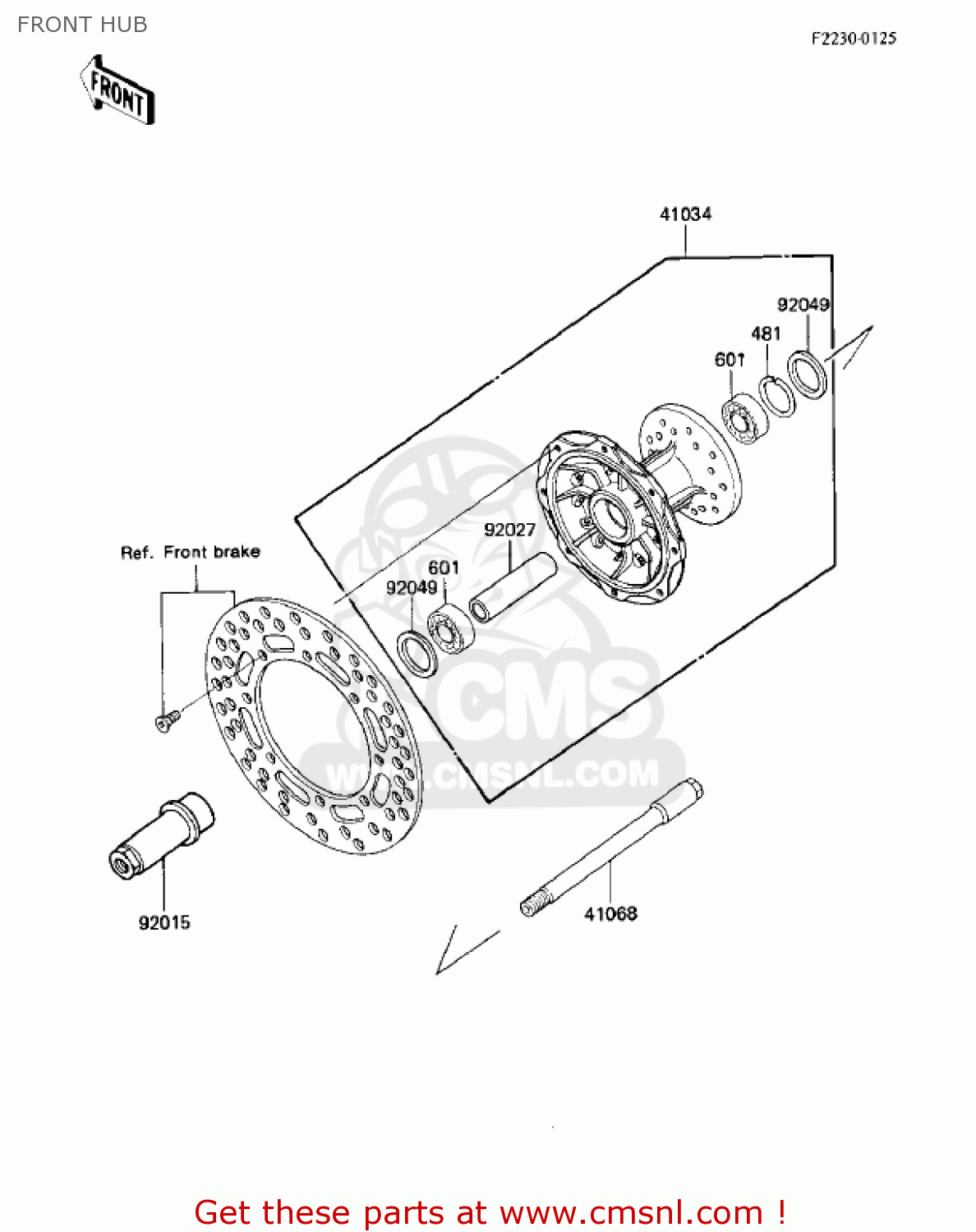 FRONT HUB KX125-E1 KX125 1986 USA CANADA
