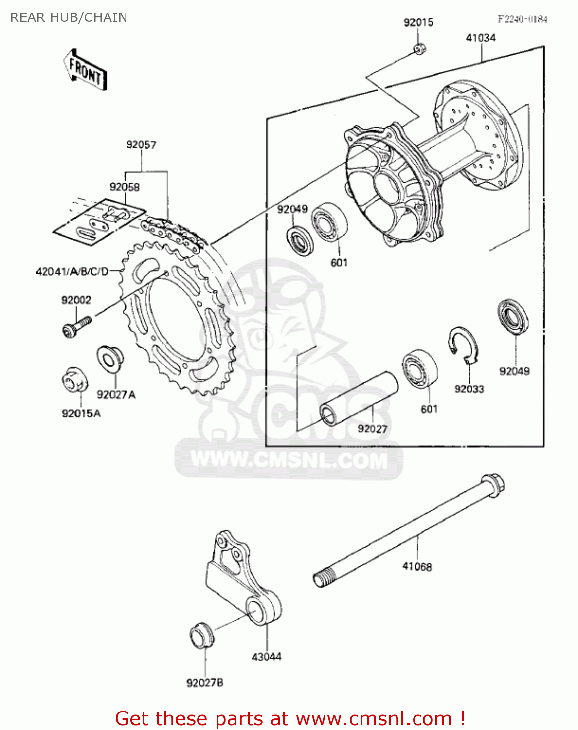 REAR HUB/CHAIN KX125-E1 KX125 1986 USA CANADA