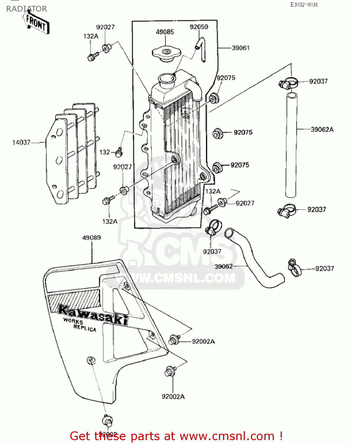 RADIATOR KX125-E1 KX125 1986 USA CANADA