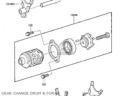 GEAR CHANGE DRUM & FORKS - KX125-E1 KX125 1986 USA CANADA