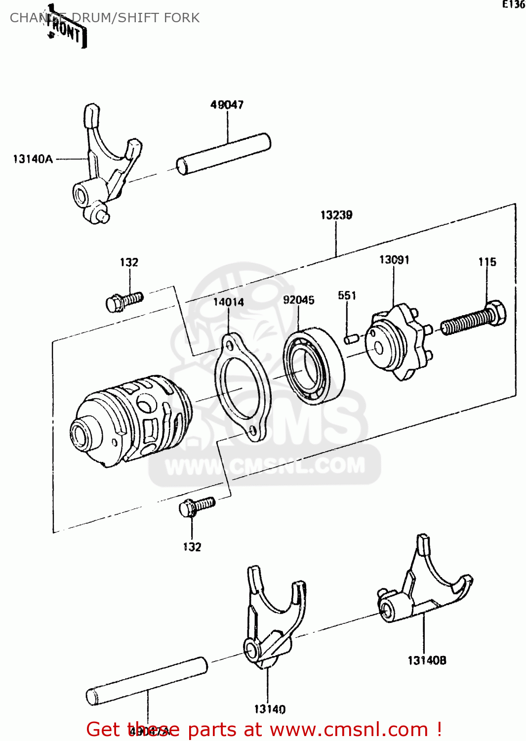 CHANGE DRUM/SHIFT FORK KX125-E2 1987 EUROPE UK AL