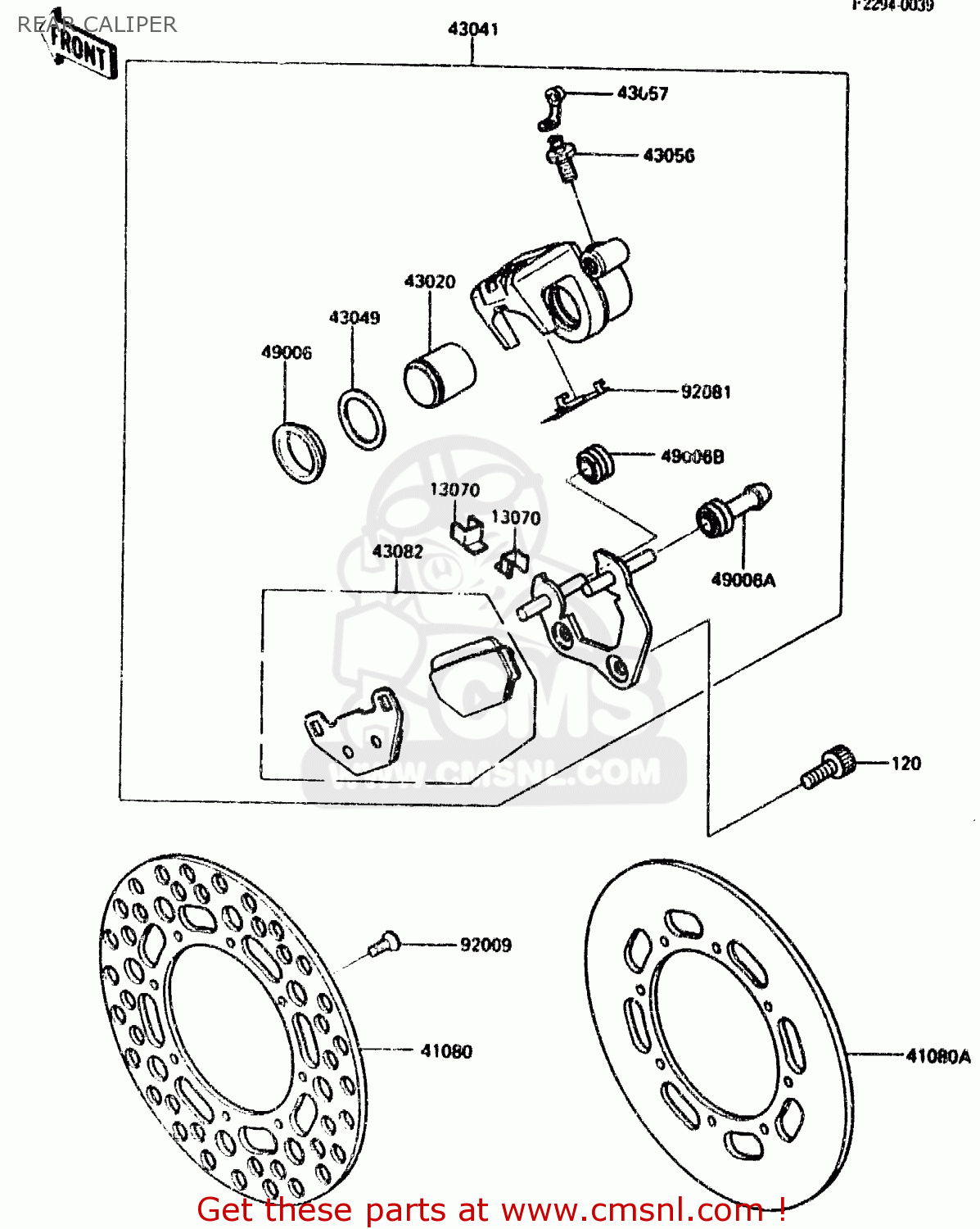 REAR CALIPER KX125-E2 1987 EUROPE UK AL