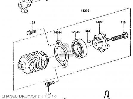 CHANGE DRUM/SHIFT FORK - KX125-E2 1987 EUROPE UK AL