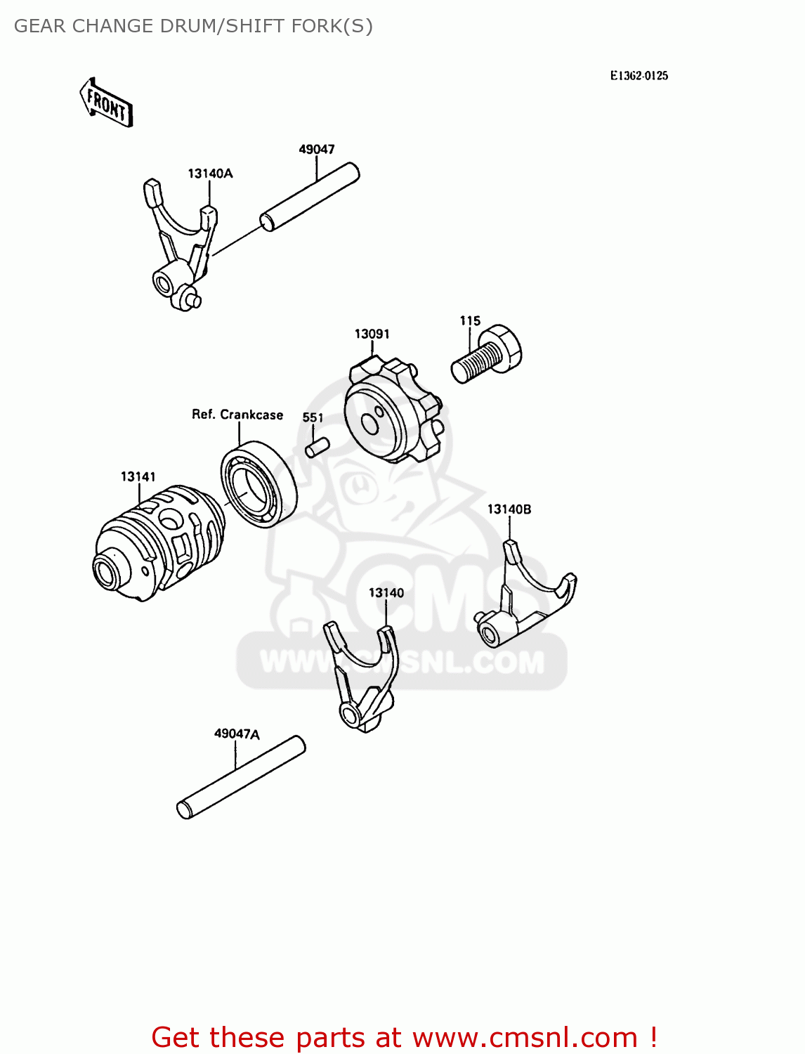 GEAR CHANGE DRUM/SHIFT FORK(S) KX125-F1 1988 EUROPE UK AL
