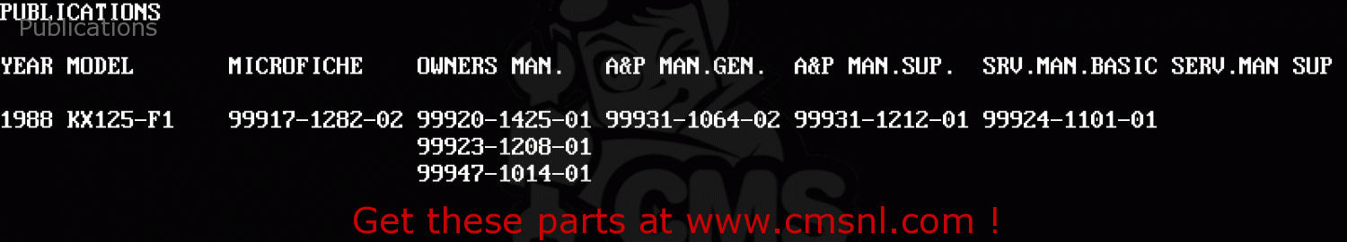 Publications KX125-F1 1988 EUROPE UK AL