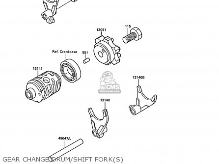 GEAR CHANGE DRUM/SHIFT FORK(S) - KX125-F1 1988 EUROPE UK AL