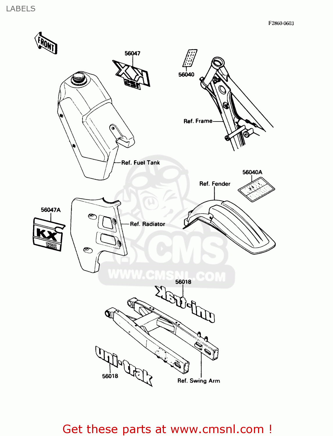 Kawasaki KX125-F1 1988 USA CANADA LABELS - buy original LABELS spares ...