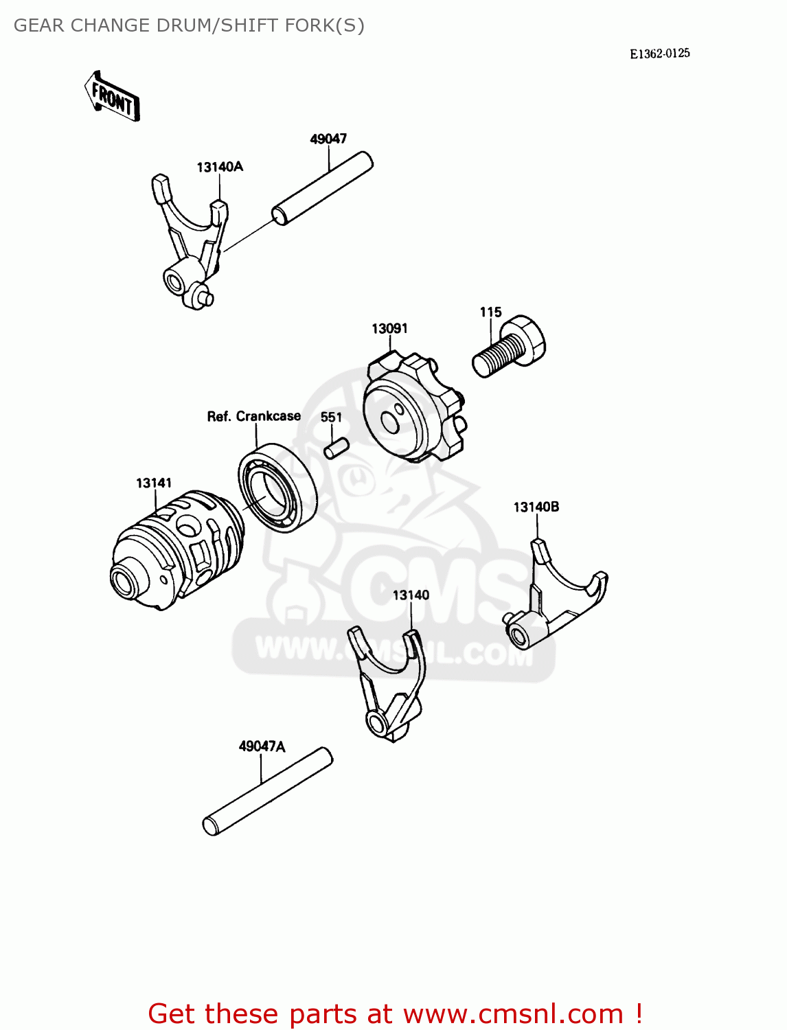 GEAR CHANGE DRUM/SHIFT FORK(S) KX125-F1 1988 USA CANADA