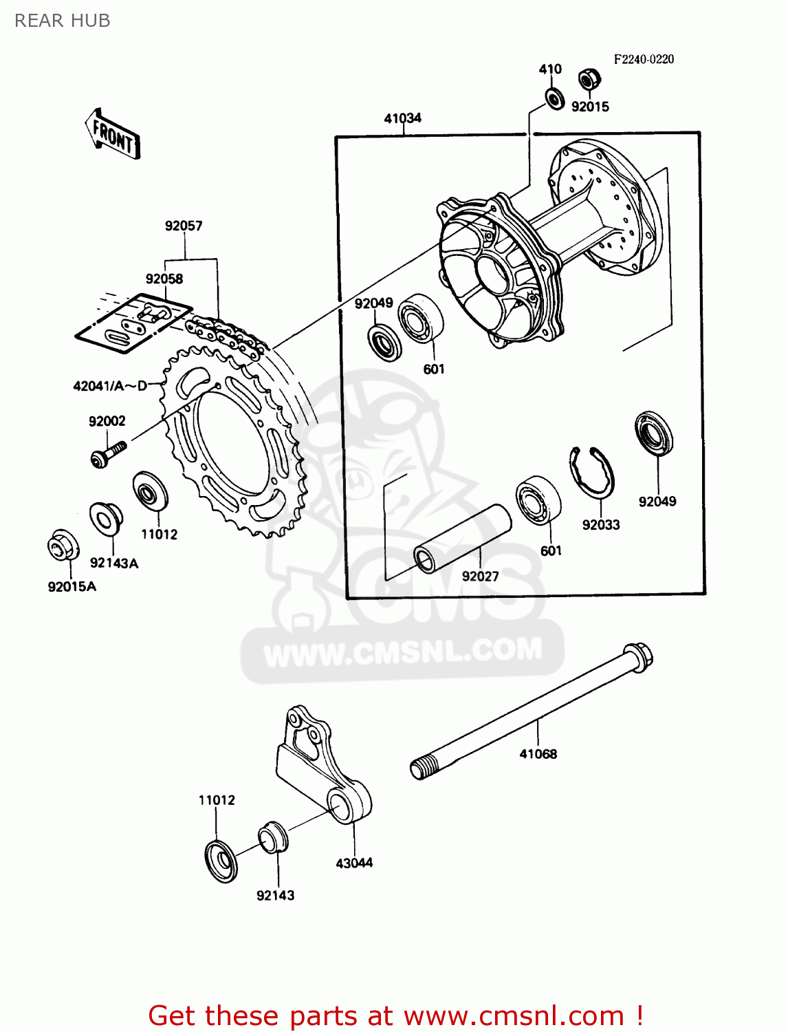 REAR HUB KX125-F1 1988 USA CANADA