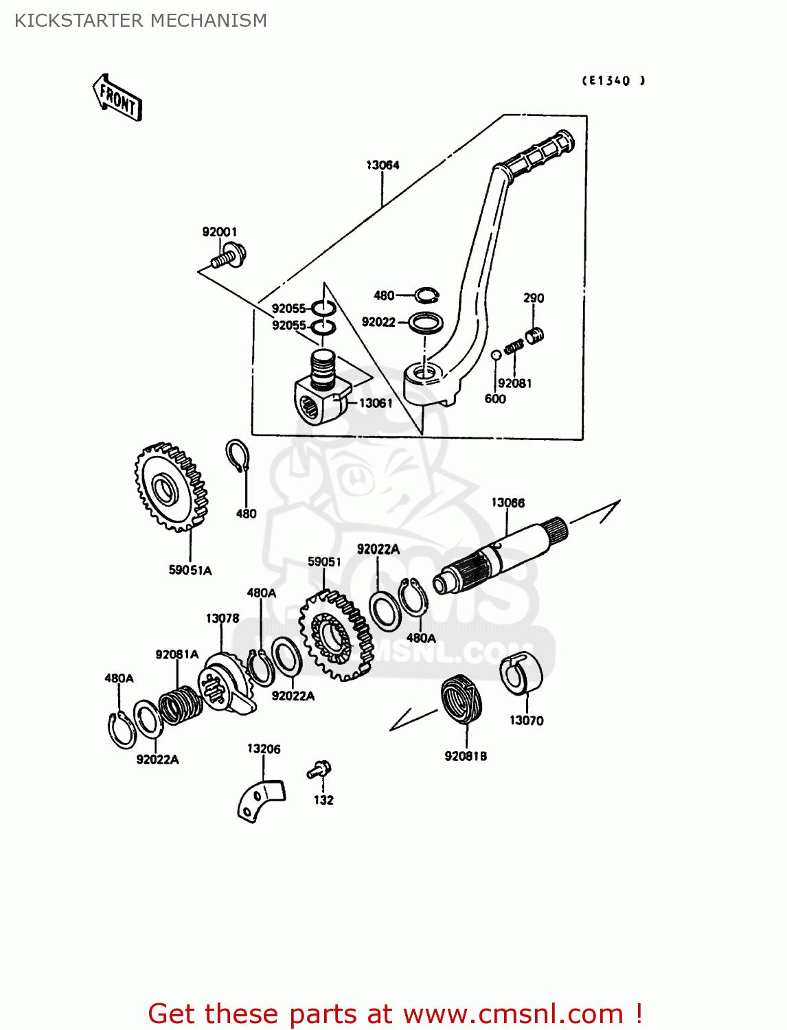 Kawasaki KX125-G1 1989 EUROPE UK AL KICKSTARTER MECHANISM - buy ...