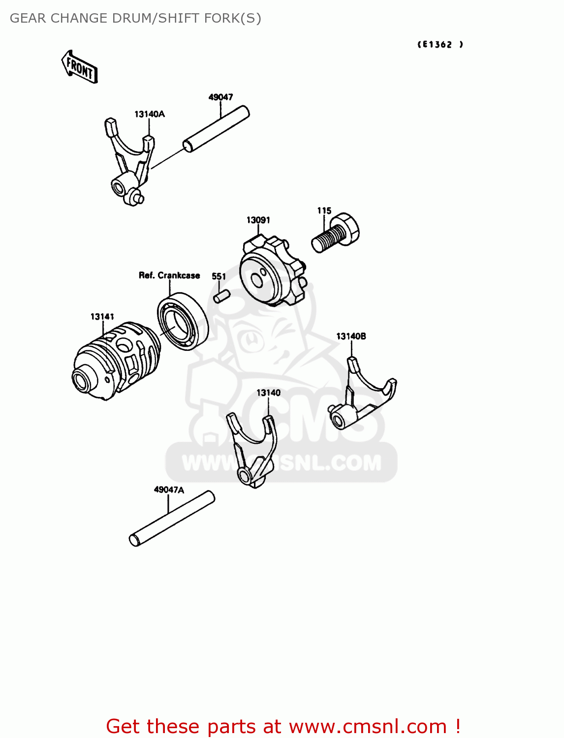 GEAR CHANGE DRUM/SHIFT FORK(S) KX125-G1 1989 EUROPE UK AL