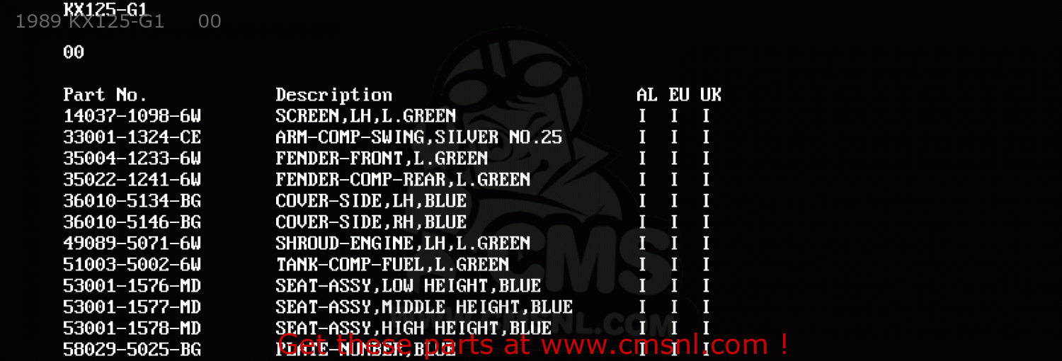 1989 KX125-G1     00 KX125-G1 1989 EUROPE UK AL