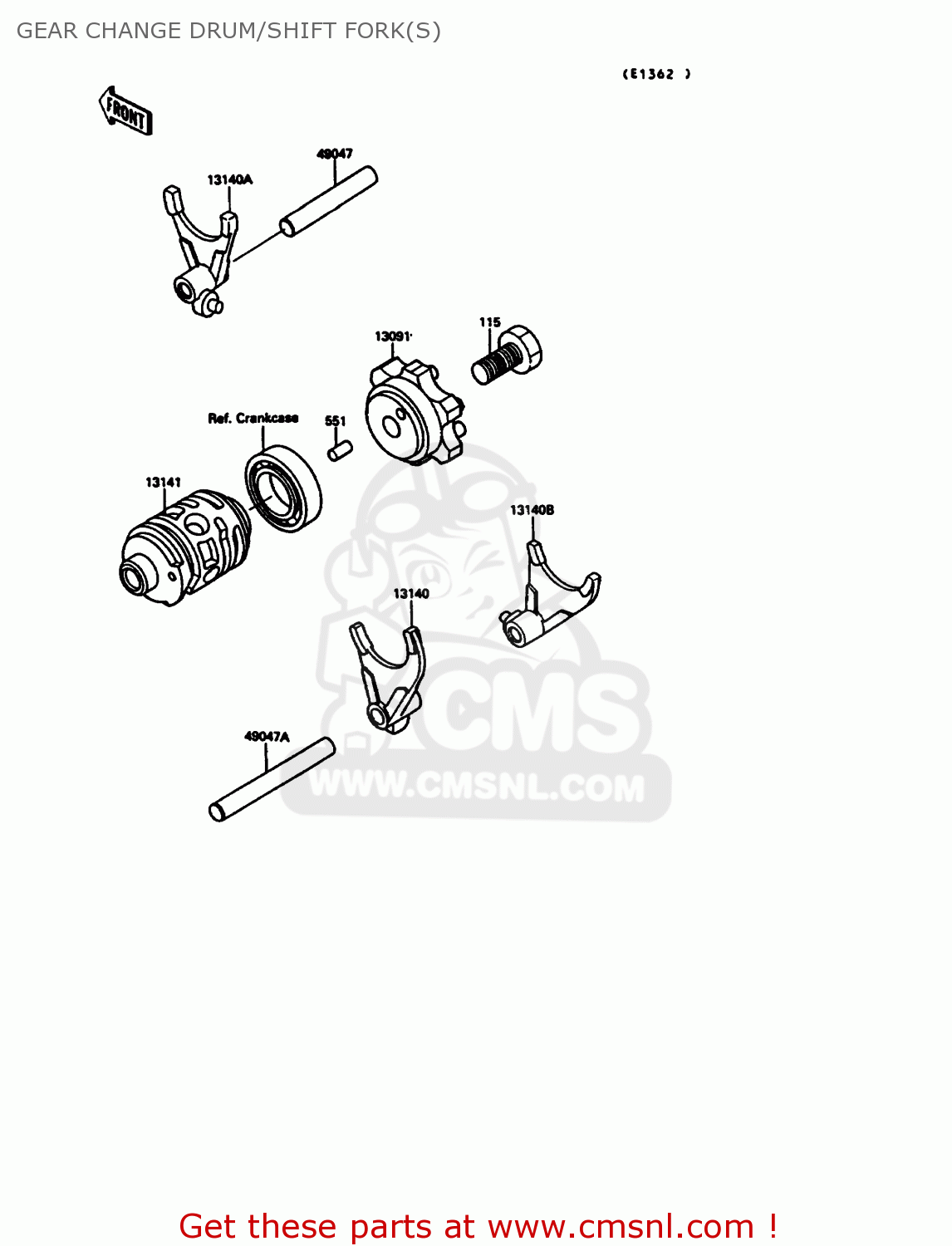 GEAR CHANGE DRUM/SHIFT FORK(S) KX125-G1 1989 USA CANADA