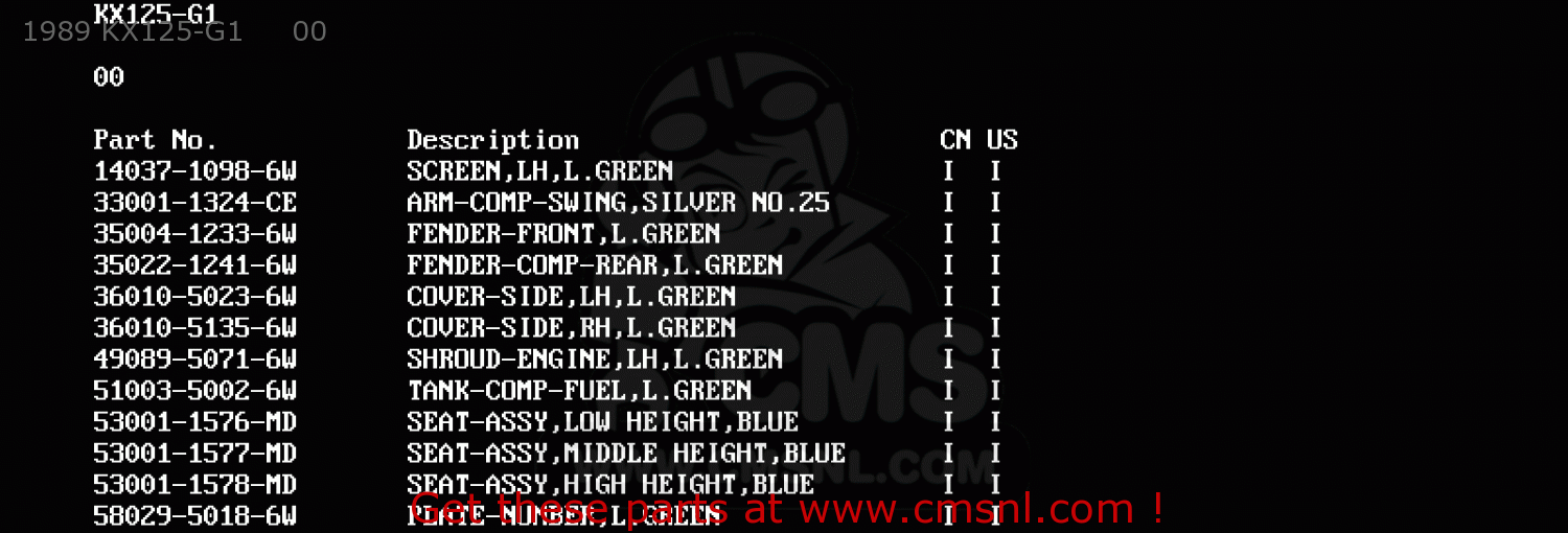 1989 KX125-G1     00 KX125-G1 1989 USA CANADA