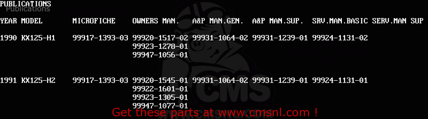 Publications KX125-H1 1990 EUROPE UK AL AS