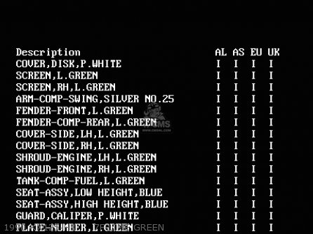 1990 KX125-H1     7F LIME GREEN - KX125-H2 1991 EUROPE UK AL AS