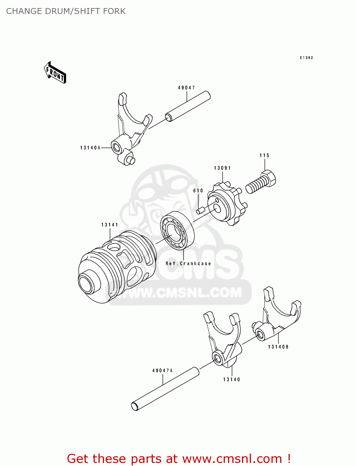 CHANGE DRUM/SHIFT FORK KX125-H2 1991 USA CANADA