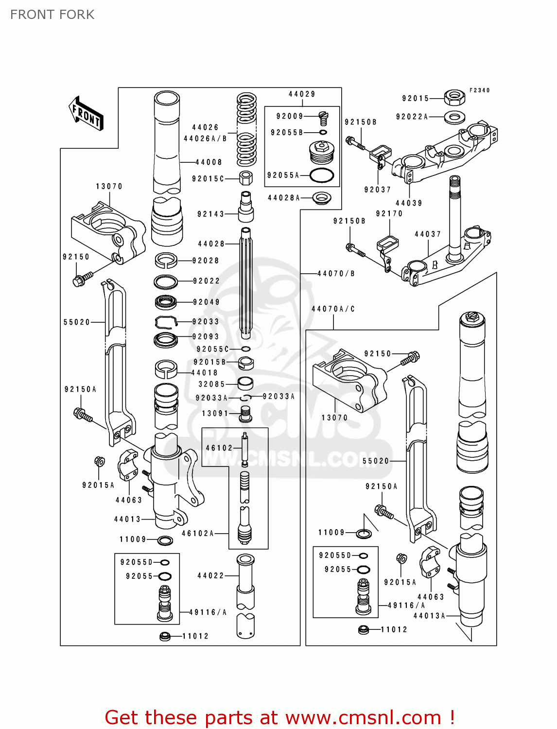 Kawasaki KX125-J1 1992 EUROPE AS FRONT FORK - buy original FRONT FORK ...