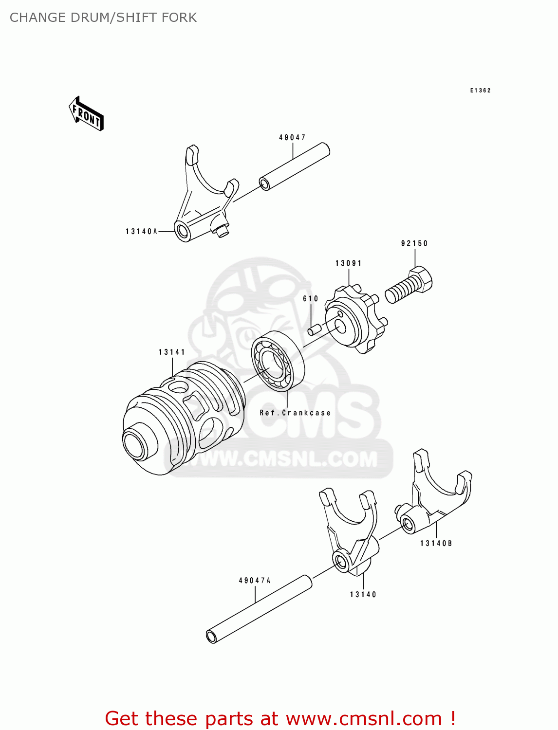 CHANGE DRUM/SHIFT FORK KX125-J1 1992 EUROPE AS