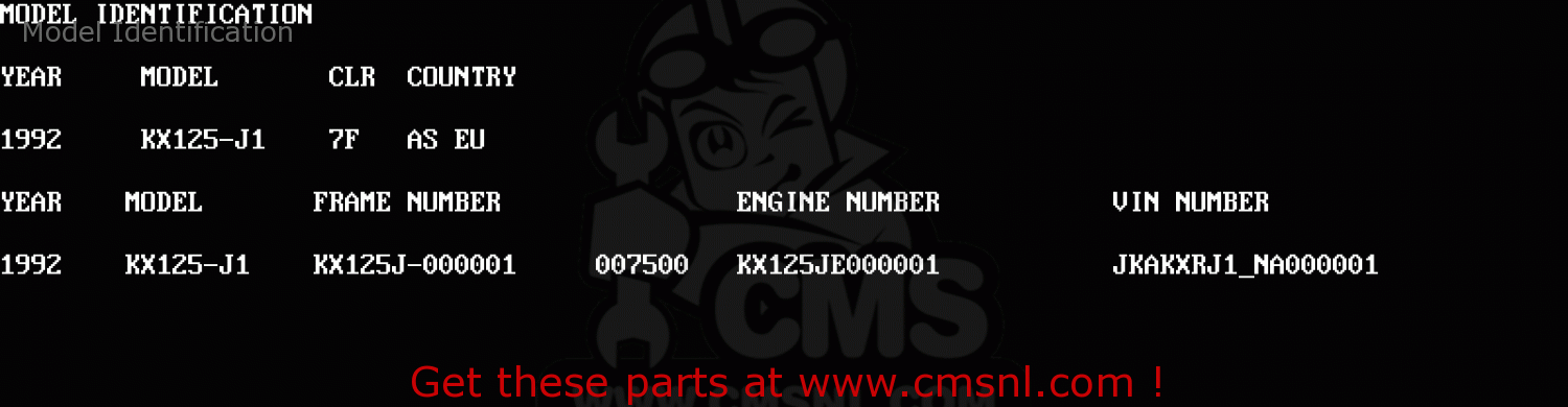 Model Identification KX125-J1 1992 EUROPE AS